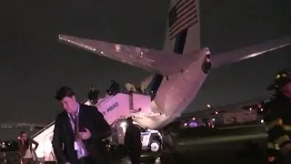 What caused Pence's plane to skid off the runway?