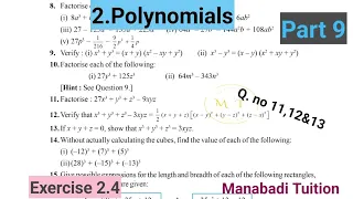 9th class maths|Chapter 2|👩‍🏫Polynomials|💁‍♀️ Exercise 2.4 |Q no 11,12&13 |part 9|With notes|