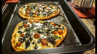 Spinach and tomato garlic roasted naan pita pizza