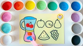 Sand painting a Blender mixer, Yummy Fruits for Kids and Toddlers, How to Draw & Coloring, Easy art