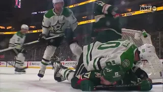 Ryan Suter Jumps On Top Of Former Teammate Marcus Foligno In Scrum, Jake Ottinger Gets Feisty