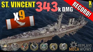 St. Vincent 9 Kills & 343k Damage | World of Warships Gameplay