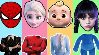 Help Frozen Elsa, Wednesday, Spider man, Cocomelon, Rainbow Friends choose head| Wrong head game