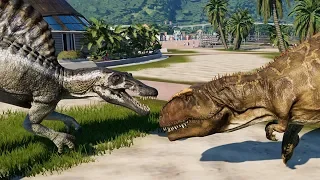 2 Giganotosaurus & 2 Spinosaurus Breakout & Fight! Jurassic World Evolution (4K 60FPS)