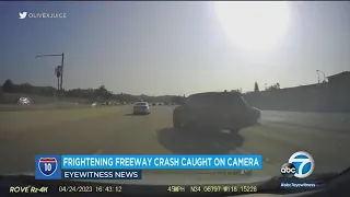 Frightening car crash on 10 Freeway in Alhambra caught on video