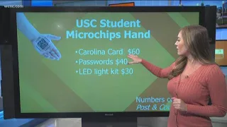 University of South Carolina student microchips hand with student ID