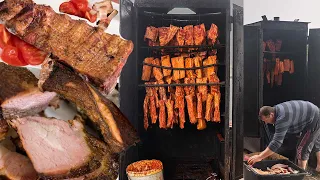 Smoking Meat in Smokehouse