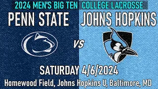2024 Lacrosse Penn State vs Johns Hopkins (Full Game) 4/6/2024 Men's Big 10 College Lacrosse