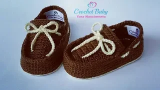 Mocassim JOSÉ EDUARDO de Crochê - Tamanho 09 cm - Crochet Baby Yara Nascimento