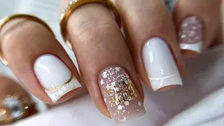 💥ДОРОГО! ФРЕНЧ Золотом + ЭФФЕКТНЫЕ БЛЕСТКИ💫 НОВИНКИ Esthetic Nails👍 Белый маникюр