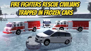 Greenville, Wisc Roblox l Fire Fighters RESCUE TRAPPED FROZEN CAR Roleplay