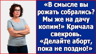 "В смысле вы рожать собрались? Ме же на дачу копим!" Возмущалась свекровь. Истории из жизни.