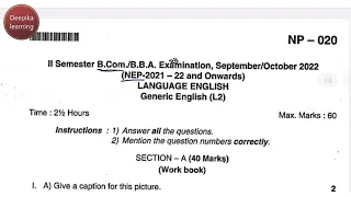 2nd sem b.com / bba generic English question paper nep 2021-22 #bangaloreuniversity #bcom #bba