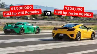 ULTIMATE SUPERCAR DRAG RACE “ANALOG” PORSCHE CARRERA GT VS  “TECH” ACURA NSX // DDE RACING