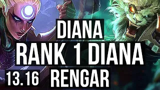 DIANA vs RENGAR (JNG) | Rank 1 Diana, 13/3/9, Dominating, Rank 27 | NA Challenger | 13.16