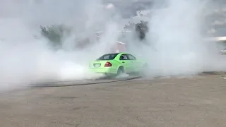 Mercedes E55 AMG Tire Shredder Smoke Show