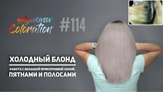 #AyukasovColoration #114 Холодный блонд Работа с большой прикорневой зоной, пятнами и полосами