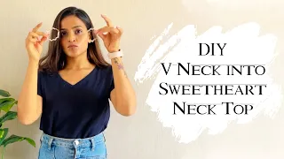 Easy DIY to convert your V-Neck T-shirt into Sweetheart Neck #Shorts #diy #easydiy #pinkvillafashion