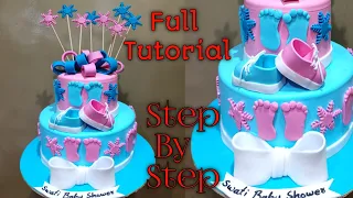 Beautiful 2 Tier Baby Shower Cake | Pink And Blue Baby Shower Cake | Baby Shower Cake Design