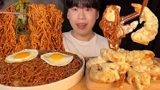 SUB) Korean food chapagetti(black bean noodles), creamy coconut shrimp mukbang