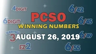 P29M Jackpot  Grand Lotto 6/55, EZ2, Suertres, 4Digit, and Megalotto 6/45 | August 26, 2019