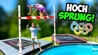 SUPER TRAMPOLIN HOCHSPRUNG Challenge in den POOL! (OLYMPIA 2021)