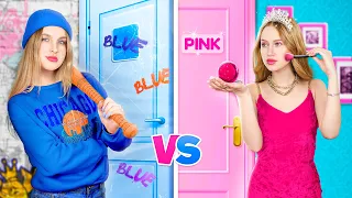 Desafío Azul VS Rosa || ¡Chicos VS Chicas! Construimos una Habitación Secreta