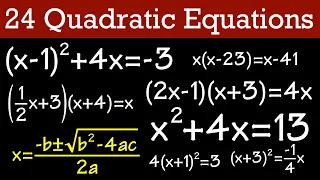How to solve quadratic equations (by factoring, completing the square, & quadratic formula)