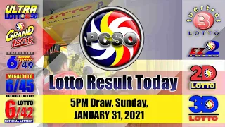 Swertres|3D and EZ2|2D Lotto 5PM Draw, Sunday, January 31, 2021