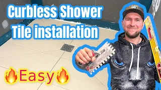 Curbless walk in Shower Tile Installation. KBRS Shower System. Winni