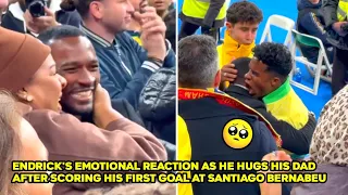 Endrick's emotional reaction as he hugs his dad after scoring his first goal at Santiago Bernabeu