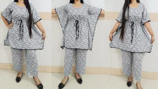 Kaftan Cord Set Cutting Stitching/ Kaftan Nighty DIY/ Dori Waist Kaftan Kurti Cutting/kaftan Top DIY