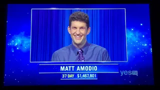 Jeopardy, intro & 1st Daily Double - Matt Amodio DAY 38 (10/8/21)