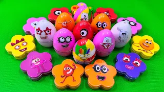 Rainbow Dinosaur Eggs SLIME: Picking Numberblocks with Flower CLAY Coloring! Satisfying ASMR Videos