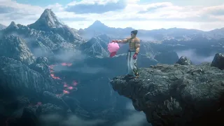 Kazuya throws Kirby off a cliff