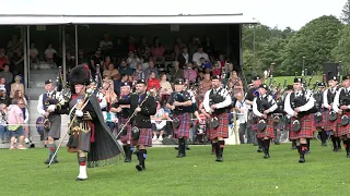 Massed Pipes and Drums march on playing Green Hills of Tyrol during the 2023 City of Perth Salute