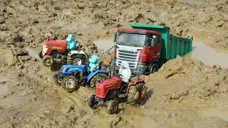 Tipper Truck Stuck in Deep Mud Pulling Out Mahindra Tractor | Swaraj Tractor | New Holland | CS Toy