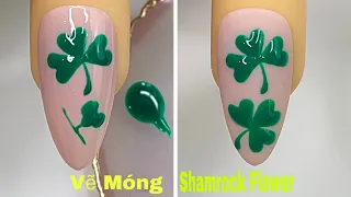 Easy Shamrock Flower Nails Art For Beginner 💖Vẽ Hoa Màu Xanh 💅New Nails Design 💝 New Nails