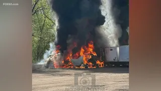 Three tractor-trailers caught fire in Bloomfield on Saturday at a trucking yard