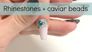 How to: Cuticle rhinestone + caviar beads nail design | Easy crystals nailart tutorial