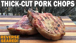 How to Grill THICK-CUT BONE-IN PORK CHOPS with HOMEMADE SPICE RUB: Weber Q Reverse Sear!