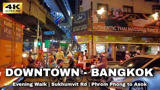 [4K] Bangkok Downtown Evening Walk | Phrom Phong to Asok | Thailand 2023