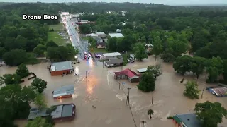 Flood waters north of Houston rise on Business 59 in Livingston - DRONE BROS