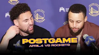 Warriors/Rockets Postgame, Steph, Klay, TJD, Coach Kerr Reactions | April 4, 2024