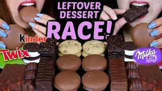 ASMR LEFTOVER DESSERT RACE! MILKA CHOCO CAKE, TWIX COOKIES, CARAMEL CAKE BARS, MINI KINDER BUENO 먹방