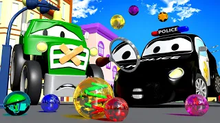 Der Streifenwagen in Autopolis -  Rutschige Strassen - Lastwagen Zeichentrickfilme für Kinder 🚓 🚒
