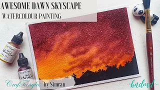 Awesome Dawn Skyscape Watercolour Painting