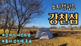 [캠핑VLOG] 노지캠핑의 성지 강천섬에 가다 | 캠핑이 취미인 친구와 우정캠핑 | 은행나무 늦가을캠핑 | 갑자기 사진모델 | 둘이 갔는데 혼술한 사연