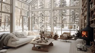 Tranquil Winter Forest Snowfall | Cozy Fireplace Ambience for Stress Relief and Better Sleep