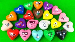 Rainbow Slime: Looking For Numberblocks, Alphablocks with Mini Heart Shapes Coloring ,ASMR